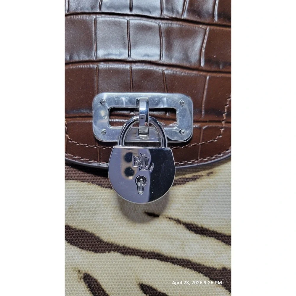 Lauren Ralph Lauren Zebra Canvas Croc‎ Embossed Leather Satchel Bag 431969469001